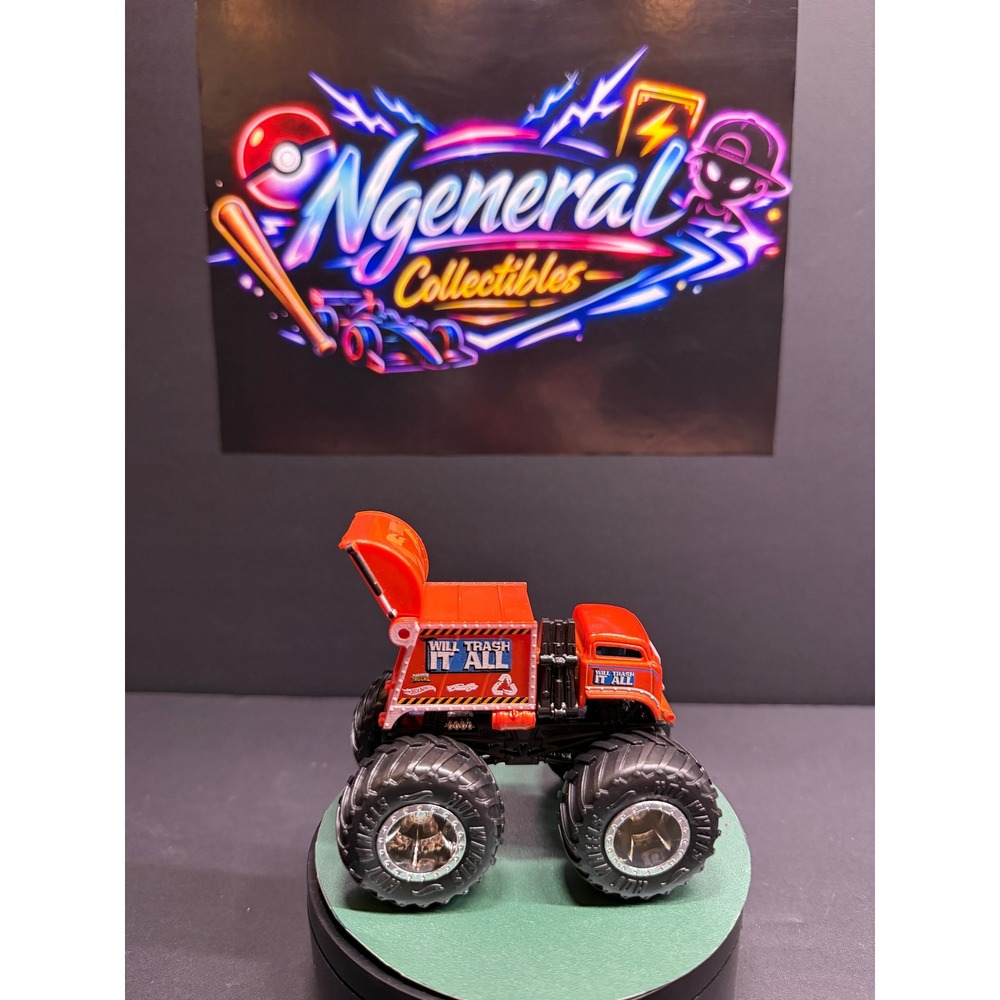 Hot Wheels Monster Trucks Will Trash It All Orange Garbage Truck 1:64 Diecast